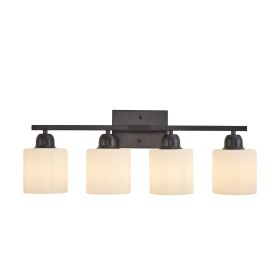 Black Bathroom Light Fixtures, 4-Light Modern Vanity Light Over Mirror, Wall Sconces with Milky White Frosted Glass Shades