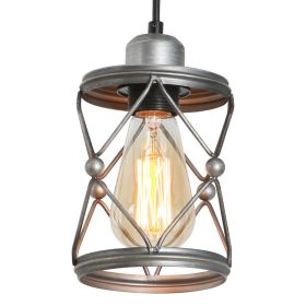 Industrial Pendant Lighting for Kitchen Island, Rustic Mini Cage Pendant Light, Farmhouse Pendant Lamp with Silver Grey Adjustable for Dining Roo