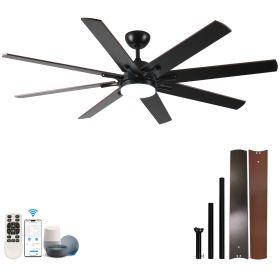 72 inch Large Ceiling Fans with Lights and Remote, Indoor/Outdoor Black Modern Ceiling Fan for Kitchen Living Room Patio