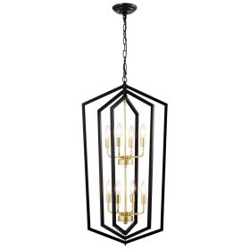 8-Light Lantern Tired Farmhouse Ceiling Hanging Light Black Chandelier Metal Modern Pendant Light Fixtures for Kitchen Island Dining Room Living