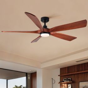60 in. Vintage Mahogany Solid Wood Ceiling Fan with Light and Remote Control, Noiseless, Dimmable, 3CCT, 6 Speeds Reversible